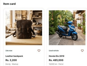 Item Card component example