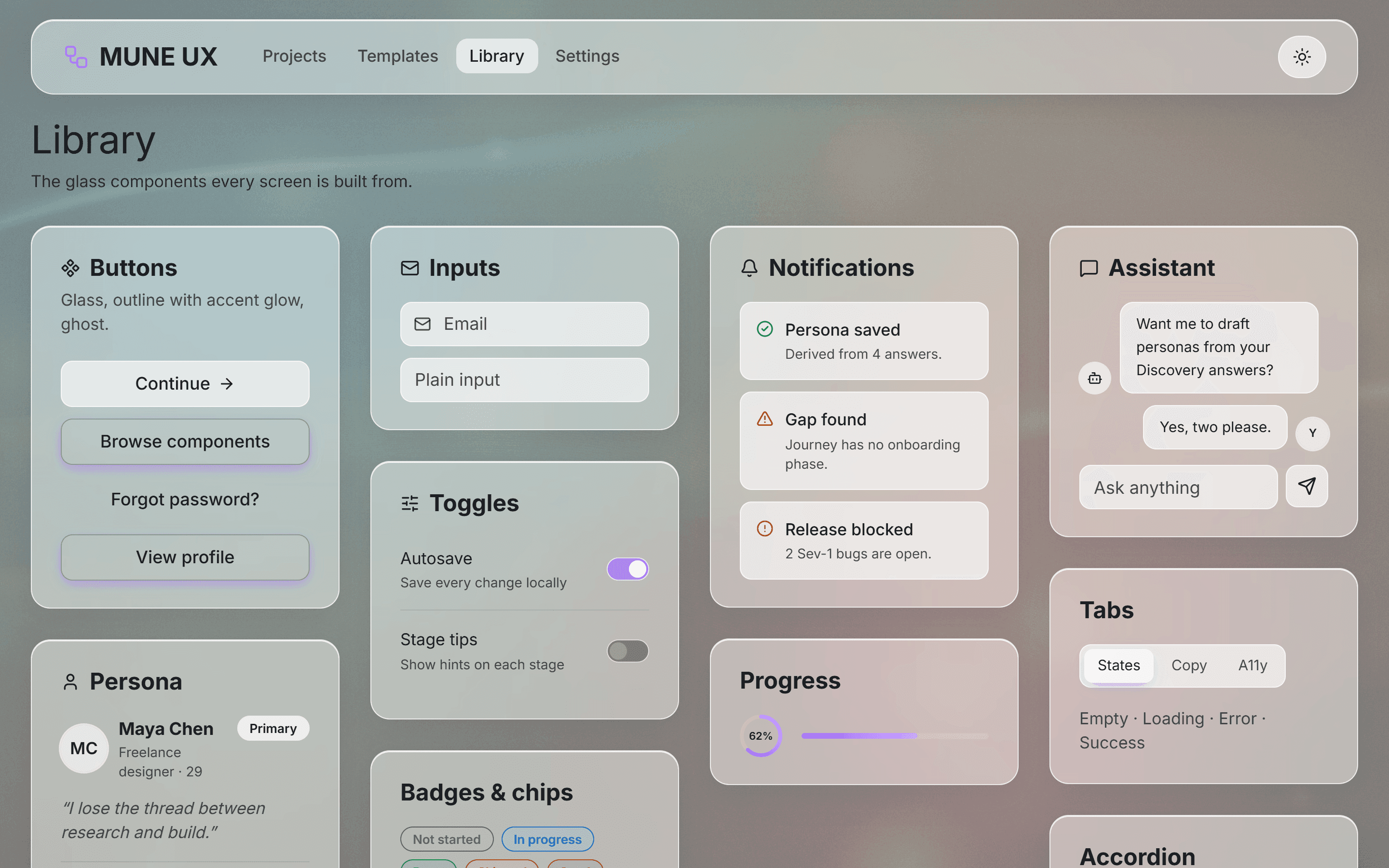 Glass component library in light mode